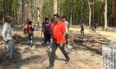 कैंम्पियरगंज वन रेंज में अज्ञात कारणों से जंगल में आग, वन विभाग ने किया त्वरित नियंत्रण