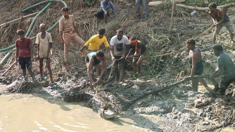 गोविंदपुर टिकरिया गांव में पकड़ा गया 8 फीट का मगरमच्छ, ग्रामीणों ने ली राहत की सांस