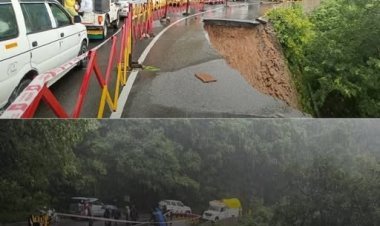 मुख्य मार्ग बुरी तरह टूटा, खाई के किनारे अटकी गाड़ियां – तस्वीरें कर रहीं दहला देने वाला अहसास