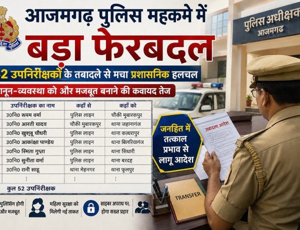 आजमगढ़ पुलिस महकमे में महाबदलाव: 52 उपनिरीक्षकों के तबादले से मचा प्रशासनिक हलचल, कई थानों और चौकियों को मिले नए चेहरे