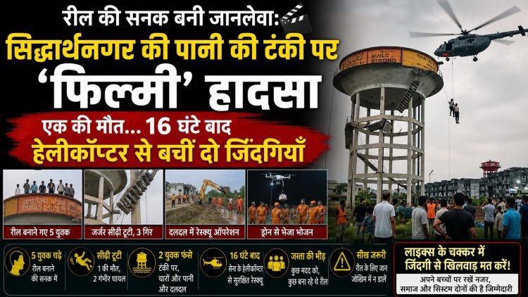 रील की सनक बनी जानलेवा: सिद्धार्थनगर की पानी की टंकी पर ‘फिल्मी’ हादसा, एक की मौत… 16 घंटे बाद हेलीकॉप्टर से बची दो ज़िंदगियाँ
