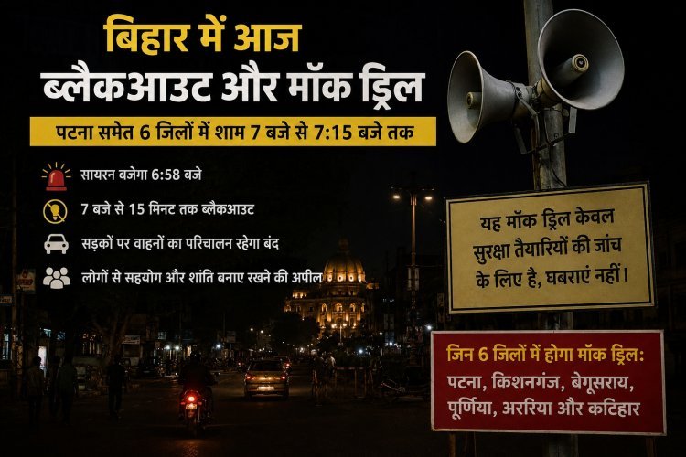 बिहार में आज ‘ब्लैकआउट अलर्ट’: पटना समेत 6 जिलों में बजेगा सायरन, 15 मिनट तक थम जाएगी रफ्तार