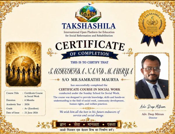 सामाजिक सेवा के क्षेत्र में सच्चिदानंद मौर्य ने हासिल की बड़ी उपलब्धि, सोशल वर्क प्रमाणपत्र से हुए सम्मानित