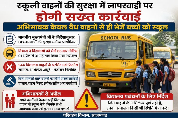 स्कूली वाहनों पर प्रशासन की सख्ती: 544 वाहनों का पंजीयन निलंबित, अब बिना फिटनेस और परमिट के चलने पर होगी कड़ी कार्रवाई