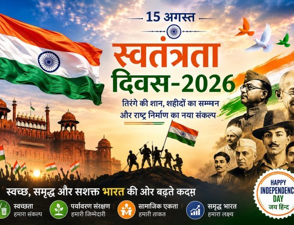 स्वतंत्रता दिवस-2026: तिरंगे की शान, शहीदों का सम्मान और राष्ट्र निर्माण का नया संकल्प—स्वच्छ, समृद्ध एवं सशक्त भारत की ओर बढ़ते कदम