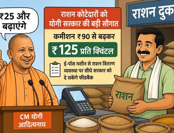 राशन कोटेदारों को योगी सरकार की बड़ी सौगात: कमीशन ₹90 से बढ़कर ₹125 प्रति क्विंटल, CM बोले—‘₹25 और बढ़ाएंगे’