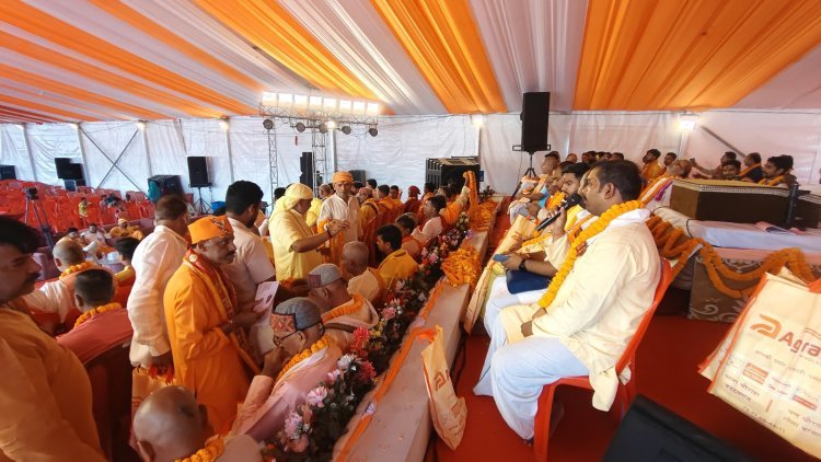 रुद्र महायज्ञ के दूसरे दिन अरणी मंथन से प्रज्ज्वलित हुई यज्ञाग्नि, 108 ब्राह्मणों का हुआ पूजन